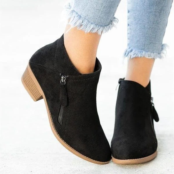 Damskie botki za kostkę z bocznym zamkiem i średnim obcasem