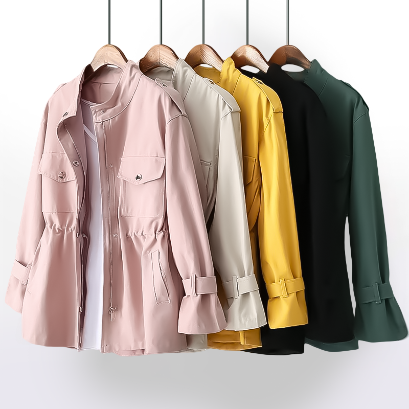 Chaqueta impermeable de mujer con capucha y bolsillos