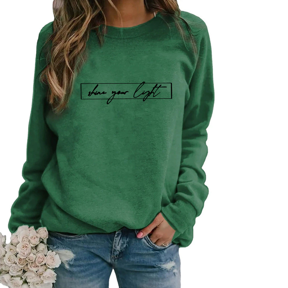 Sweatshirt til damer med tekstprint, rund hals og lange ærmer