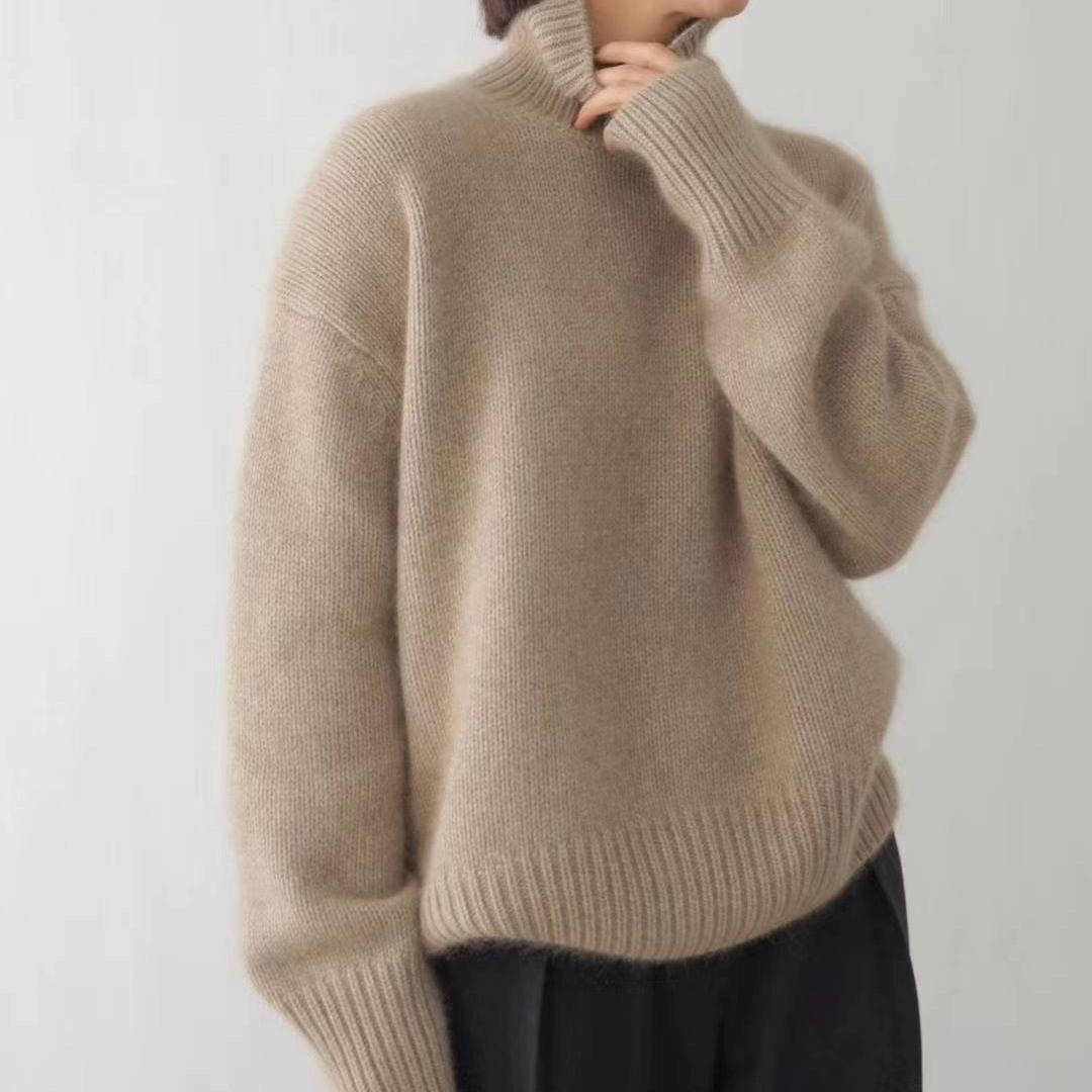 Jersey de cuello alto de mujer con manga larga y corte recto