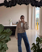 Giacca corta donna stile trench doppiopetto con revers