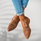 Damskie mokasyny wsuwane ze szpiczastym noskiem i paskiem na przodzie