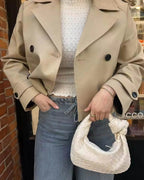 Giacca corta donna stile trench doppiopetto con revers