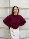 Pulover oversize de damă cu decolteu rotund și mânecă lungă