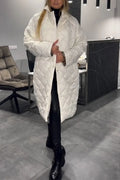 Manteau long matelassé femme à revers et poches
