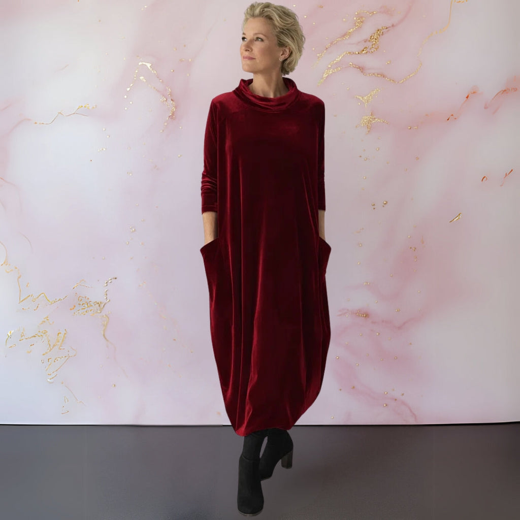 Robe longue femme à col roulé et poches