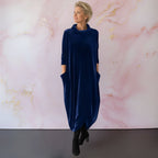 Robe longue femme à col roulé et poches
