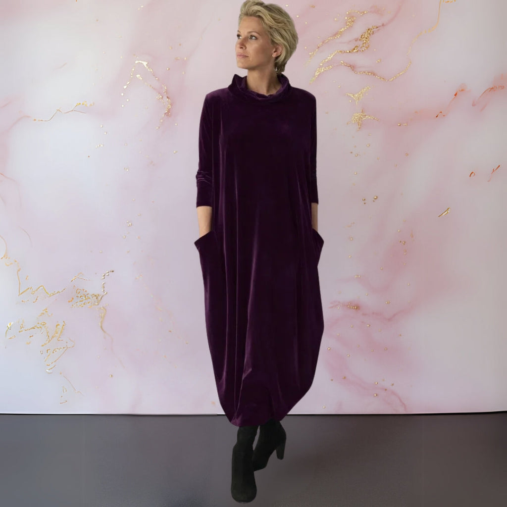 Robe longue femme à col roulé et poches