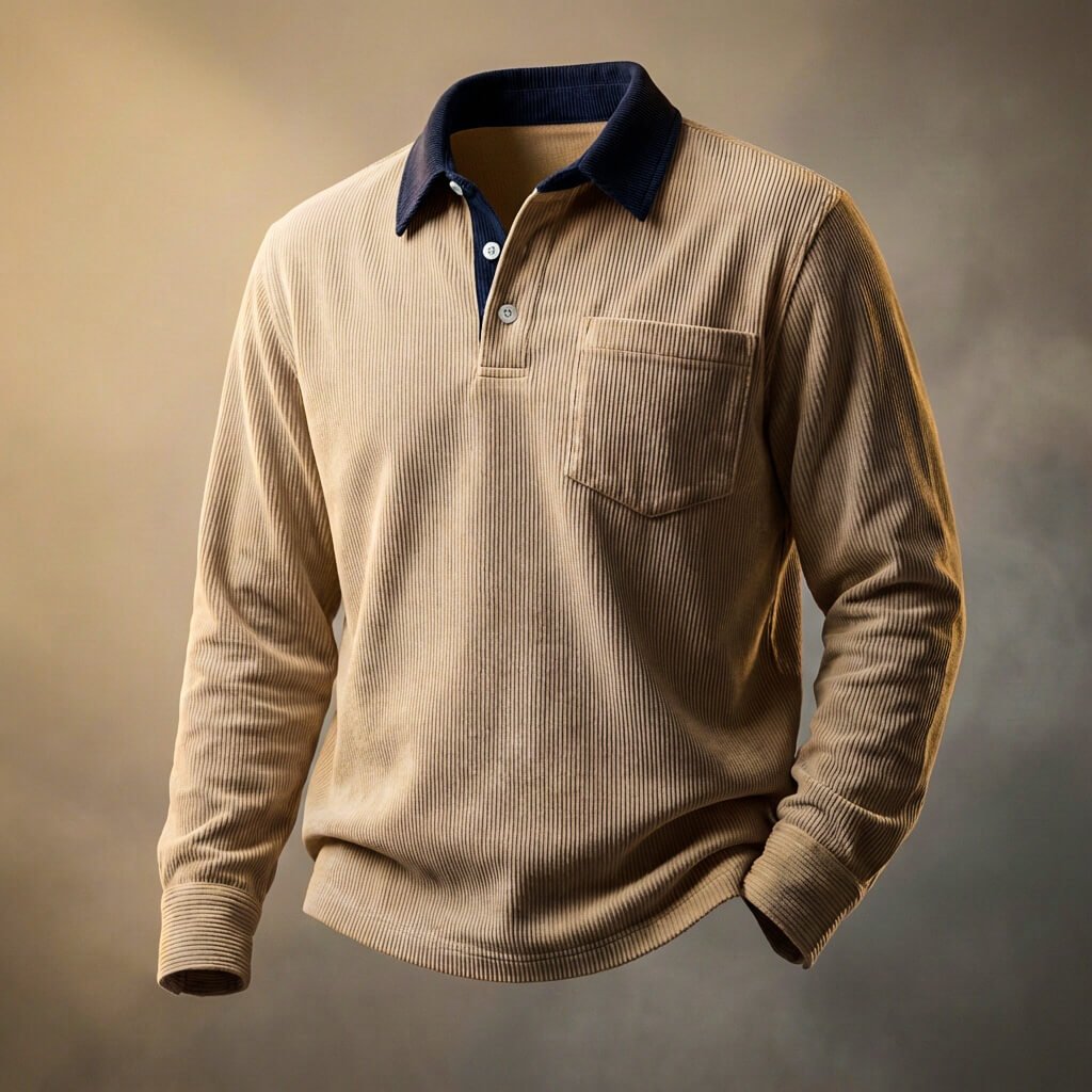 Poloshirt til mænd med lange ærmer og krave