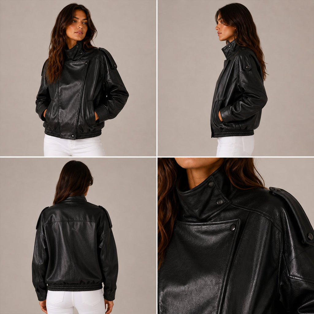 Veste bomber femme oversize à col montant et poches