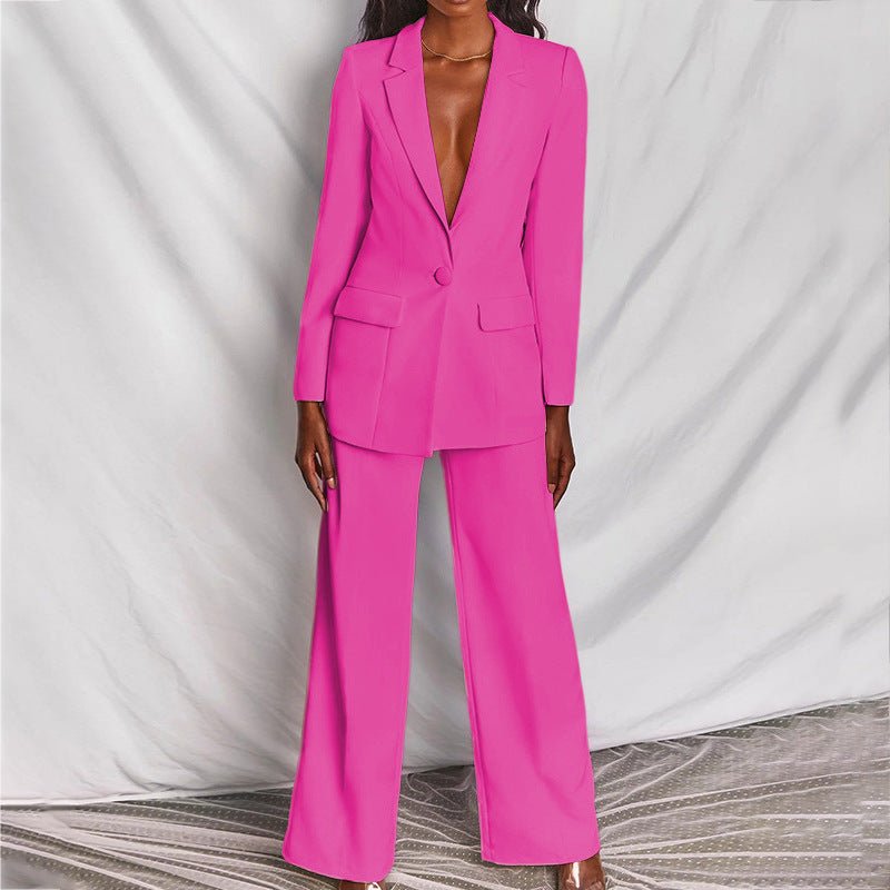 Completo giacca e pantaloni donna con giacca monopetto e pantaloni ampi