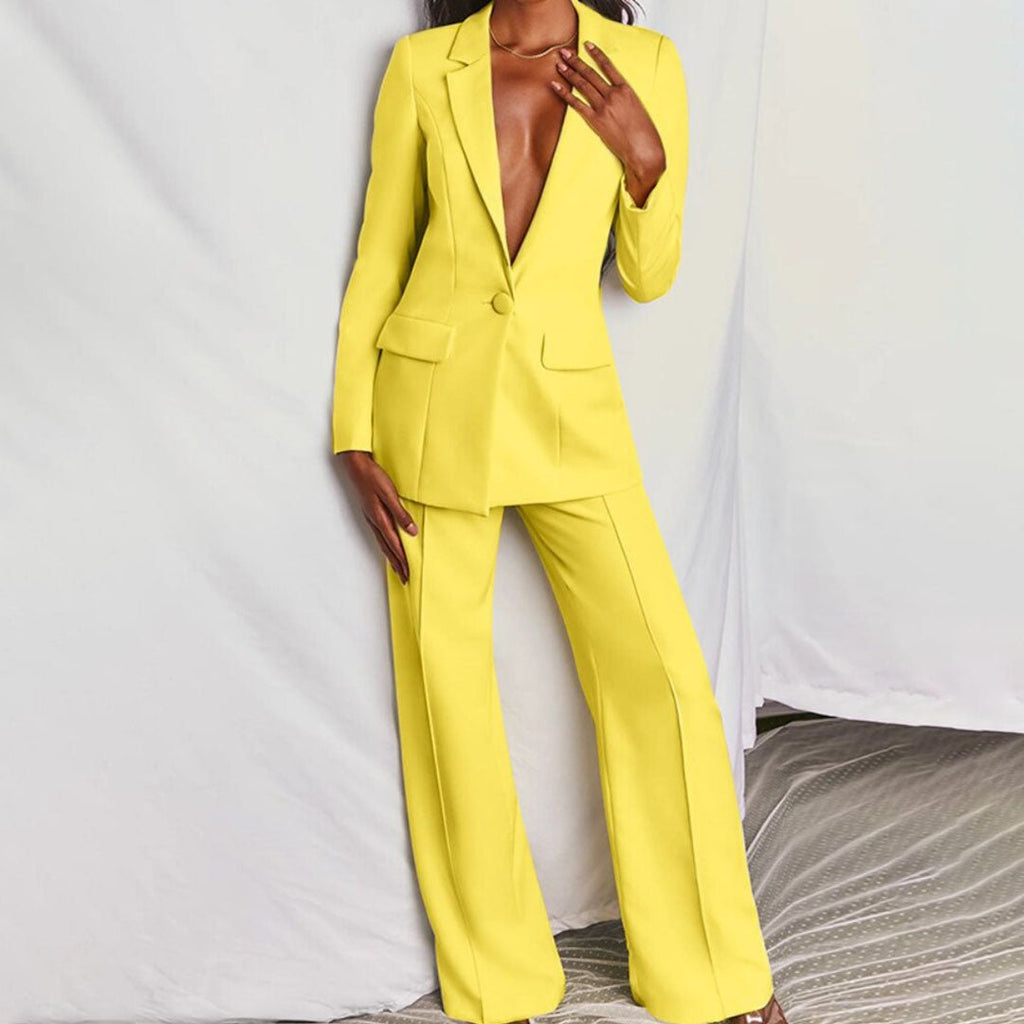 Completo giacca e pantaloni donna con giacca monopetto e pantaloni ampi