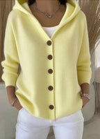 Cardigan femme à capuche et boutons, en maille, manches longues