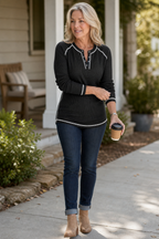 Blouse henley femme à surpiqûres contrastées