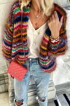 Cardigan donna in maglia a righe, con maniche lunghe