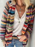 Cardigan donna in maglia a righe, con maniche lunghe