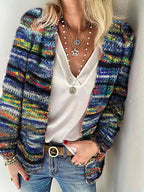 Cardigan donna in maglia a righe, con maniche lunghe