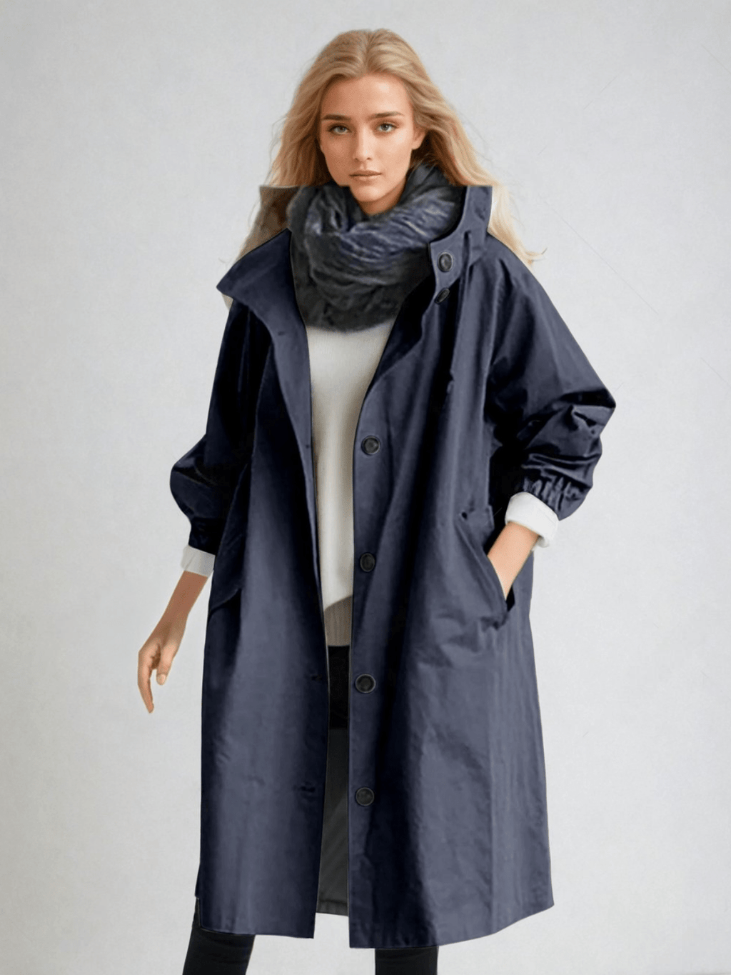 Gabardina oversize de mujer con capucha y botones