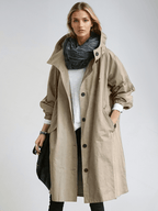 Gabardina oversize de mujer con capucha y botones