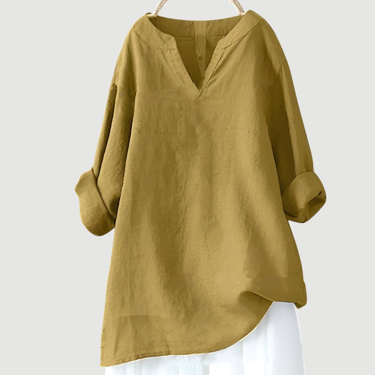 Tunique chemise femme en mélange de lin, col V, coupe ample