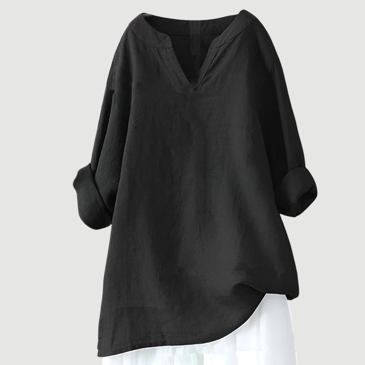 Tunique chemise femme en mélange de lin, col V, coupe ample