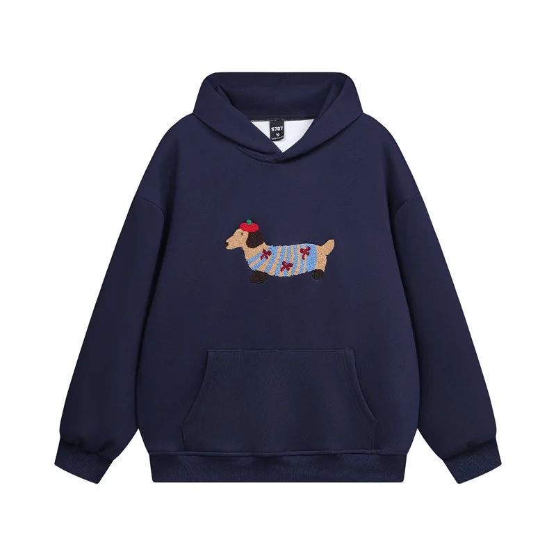 Sweatshirt com capuz de mulher com cão bordado