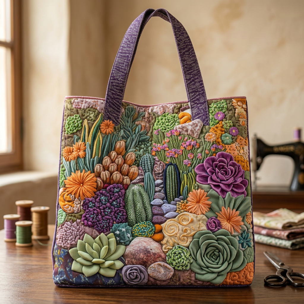 Quiltet taske til damer med broderede blomster, flerfarvet