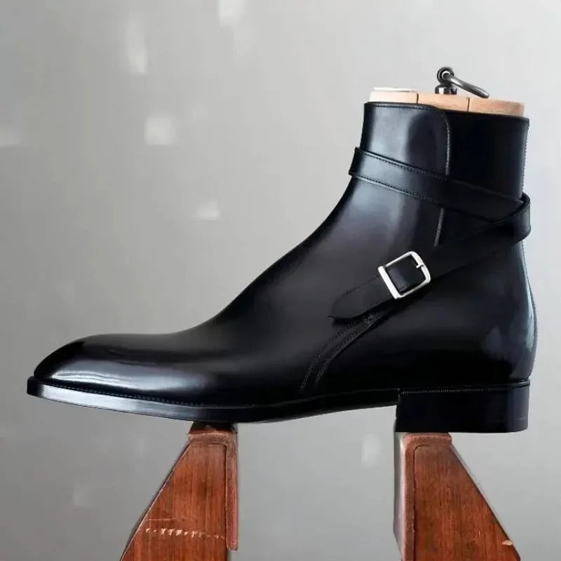 Ankelstøvler til mænd med rem og spænde, elegante