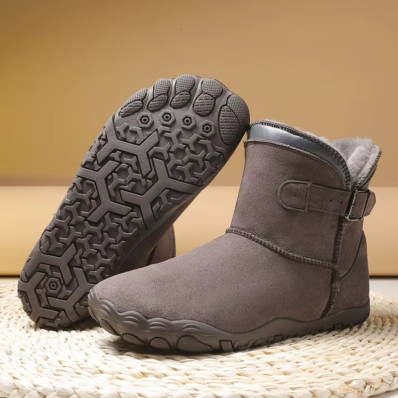 Botine de damă căptușite, cu cataramă, pe talpă joasă