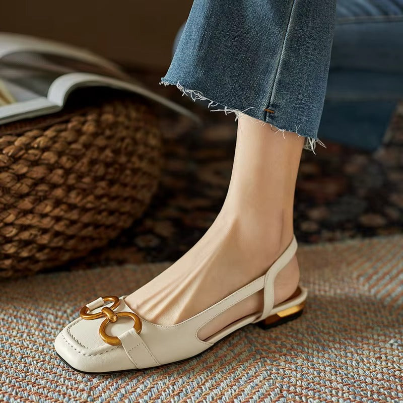 Damskie zamszowe baleriny slingback z metalową klamrą