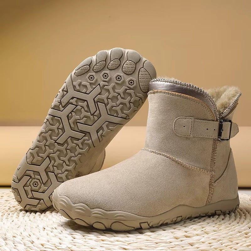 Botine de damă căptușite, cu cataramă, pe talpă joasă