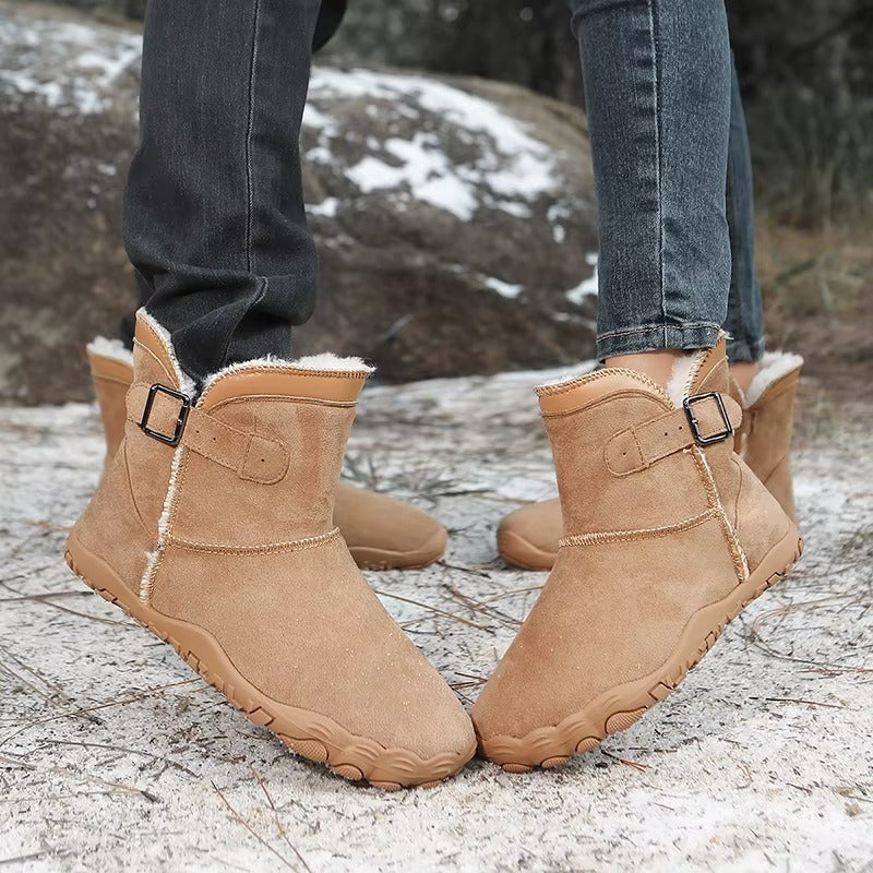 Botine de damă căptușite, cu cataramă, pe talpă joasă