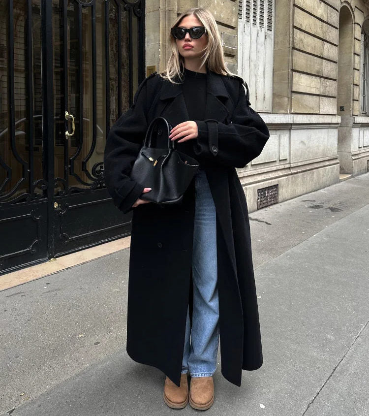 Manteau long femme d'hiver oversize noir