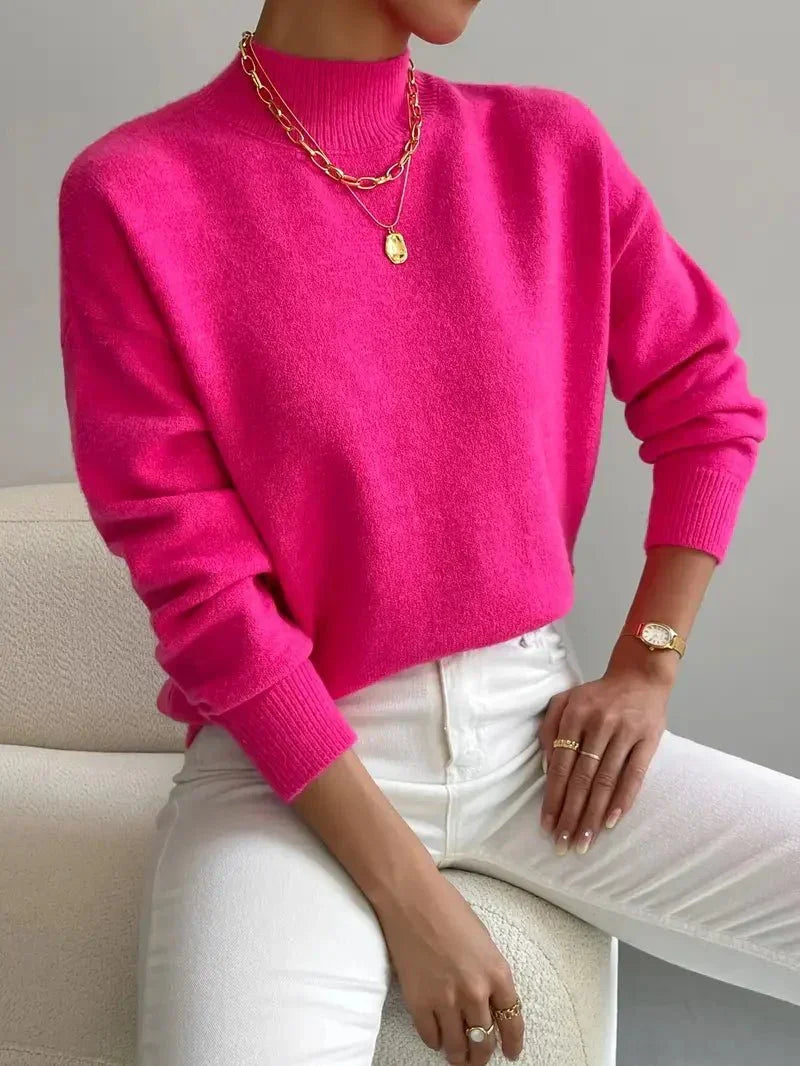 Camisola de mulher de gola alta, manga comprida, corte clássico