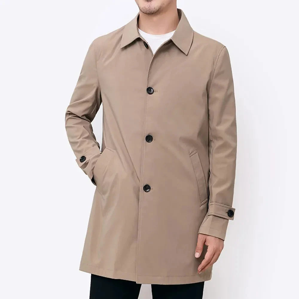 Klassisk trenchcoat til mænd med skjortekrave og knapper