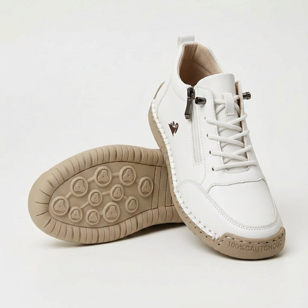 Damskie sneakersy z bocznym zamkiem, sznurowadłami i płaską podeszwą