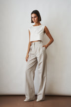 Pantaloni donna a vita alta con gambe ampie