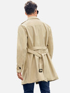 Dobbeltradet trenchcoat til mænd med bælte, lang