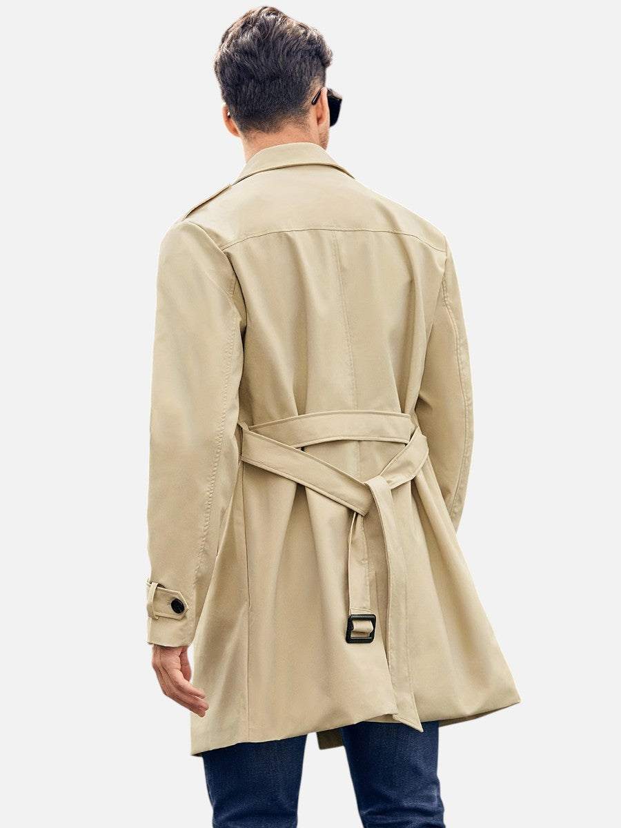 Dobbeltradet trenchcoat til mænd med bælte, lang