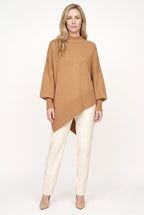 Pull femme oversize à col roulé, asymétrique