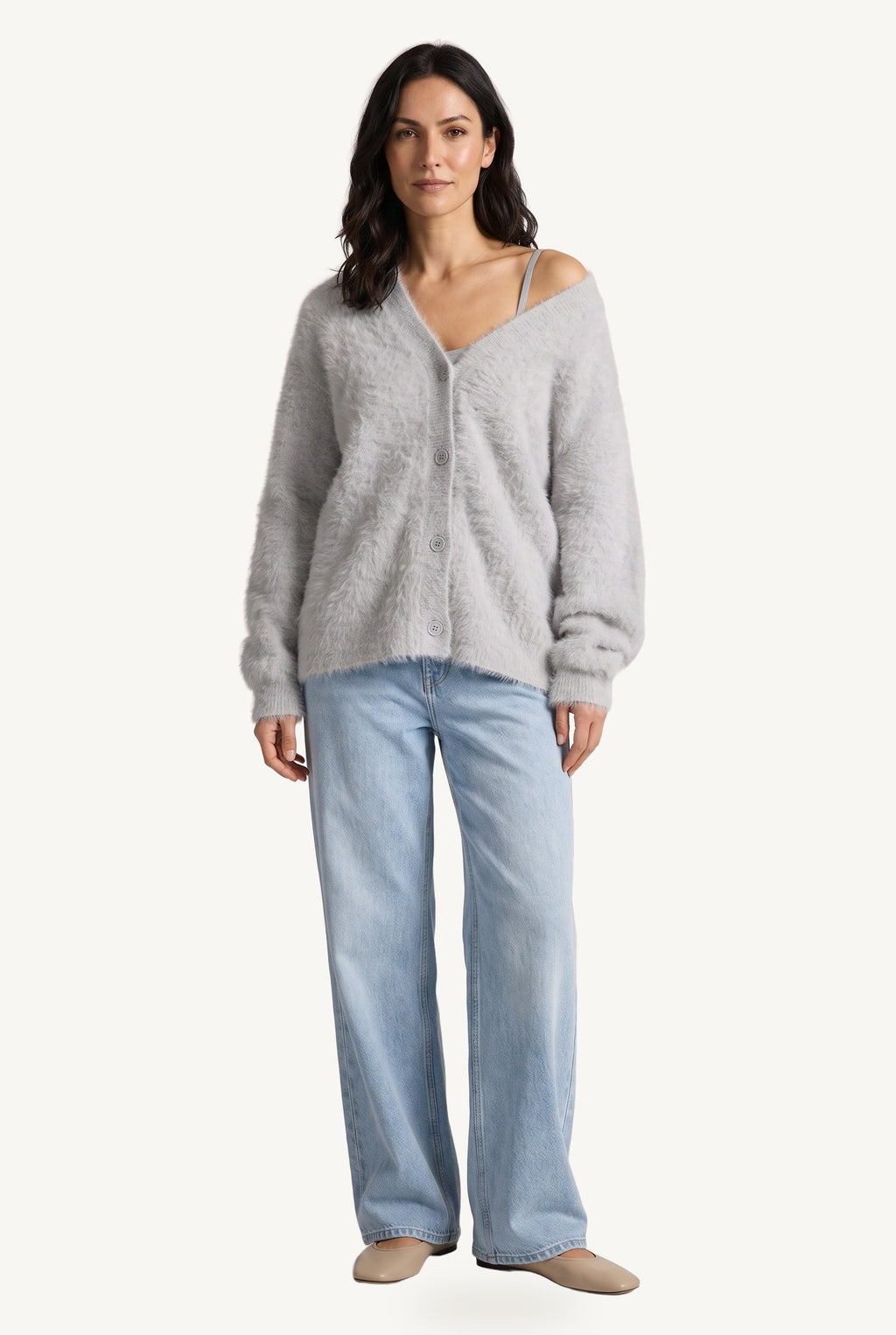 Cárdigan oversize de mujer afelpado con botones