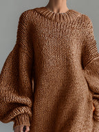 Vestido maxi de malha de mulher com mangas bufantes