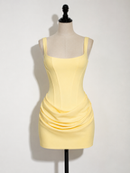 Rochie mini de damă cu bust tip corset și fustă drapată