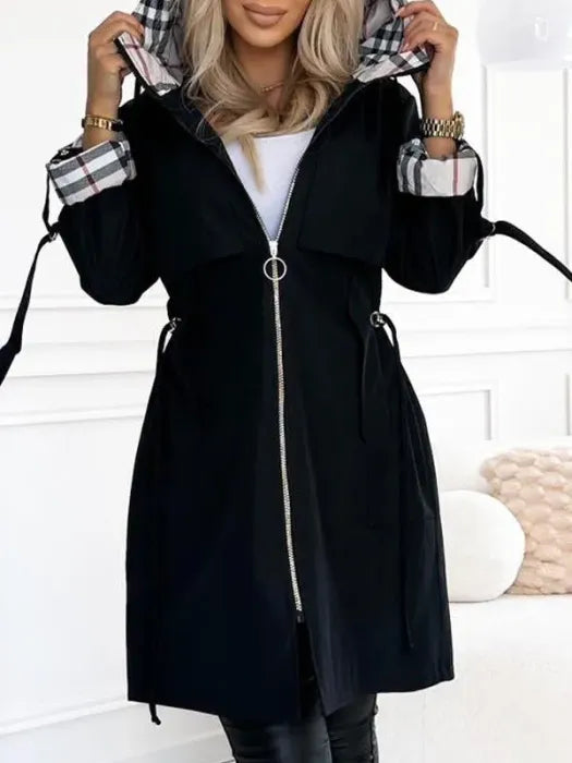 Manteau femme à capuche et poches long zip