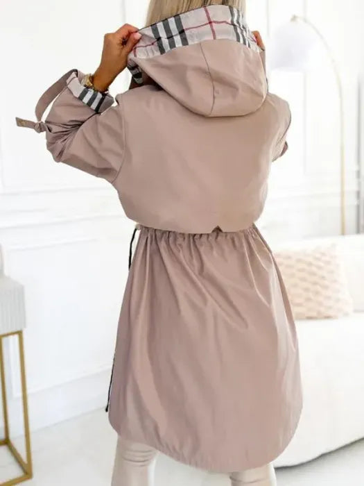 Manteau femme à capuche et poches long zip