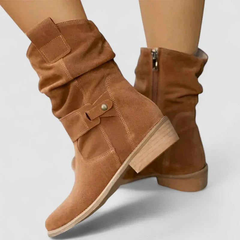 Stivali cowboy donna con tomaia arricciata e tacco basso