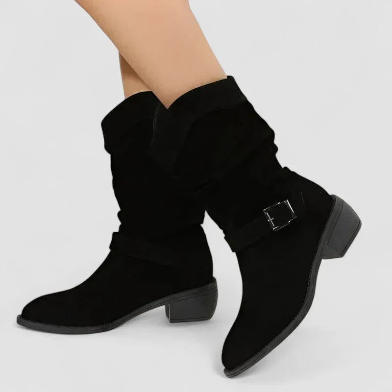 Stivali cowboy donna con tomaia arricciata e tacco basso