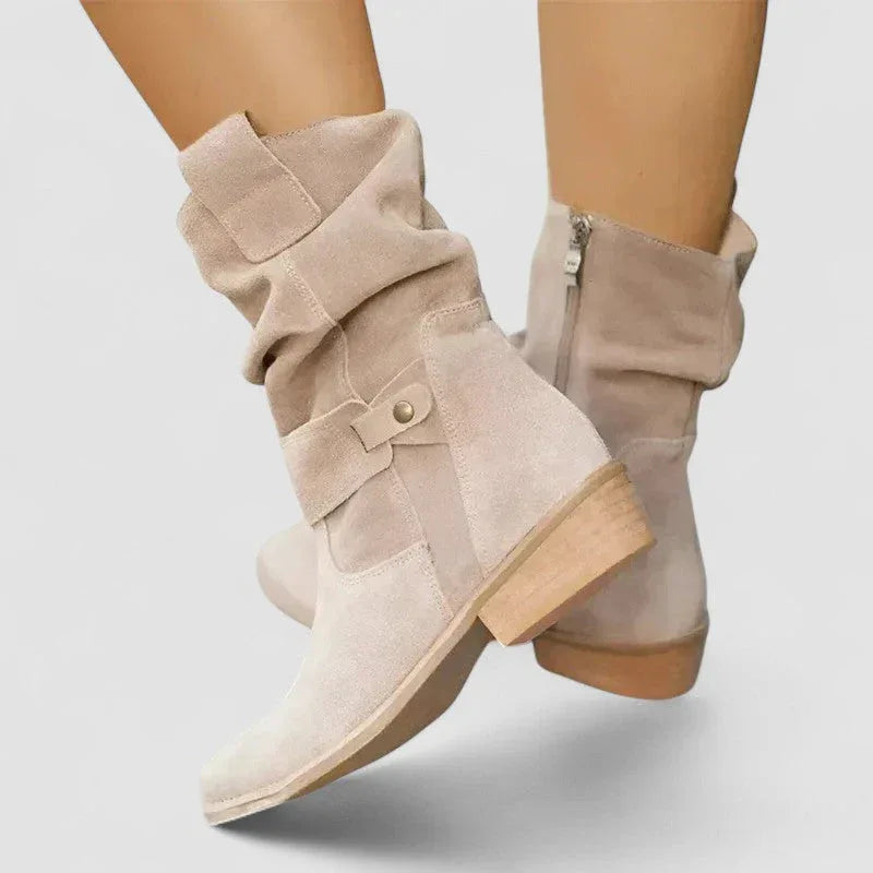 Stivali cowboy donna con tomaia arricciata e tacco basso