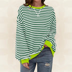Maglione donna a righe a maniche lunghe, girocollo