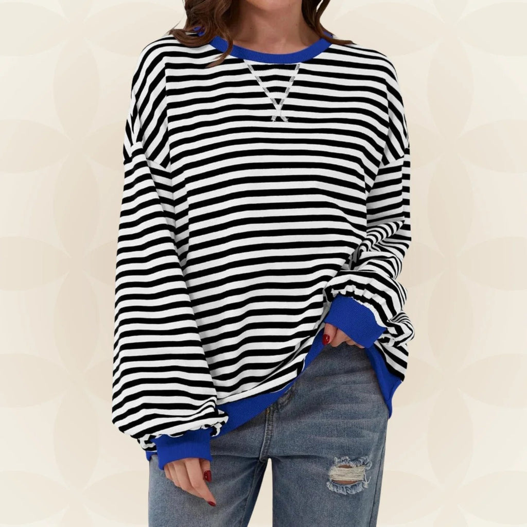 Maglione donna a righe a maniche lunghe, girocollo